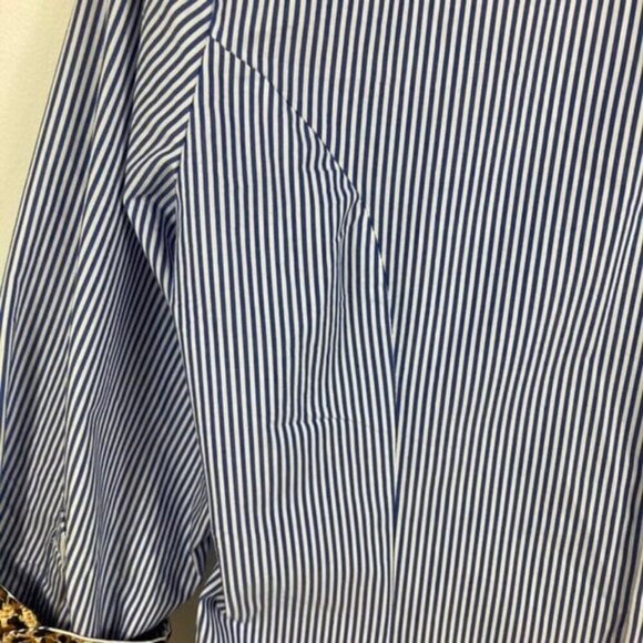 Womens New Directions Striped Leopard Shirt Blue White M - Picture 7 of 9